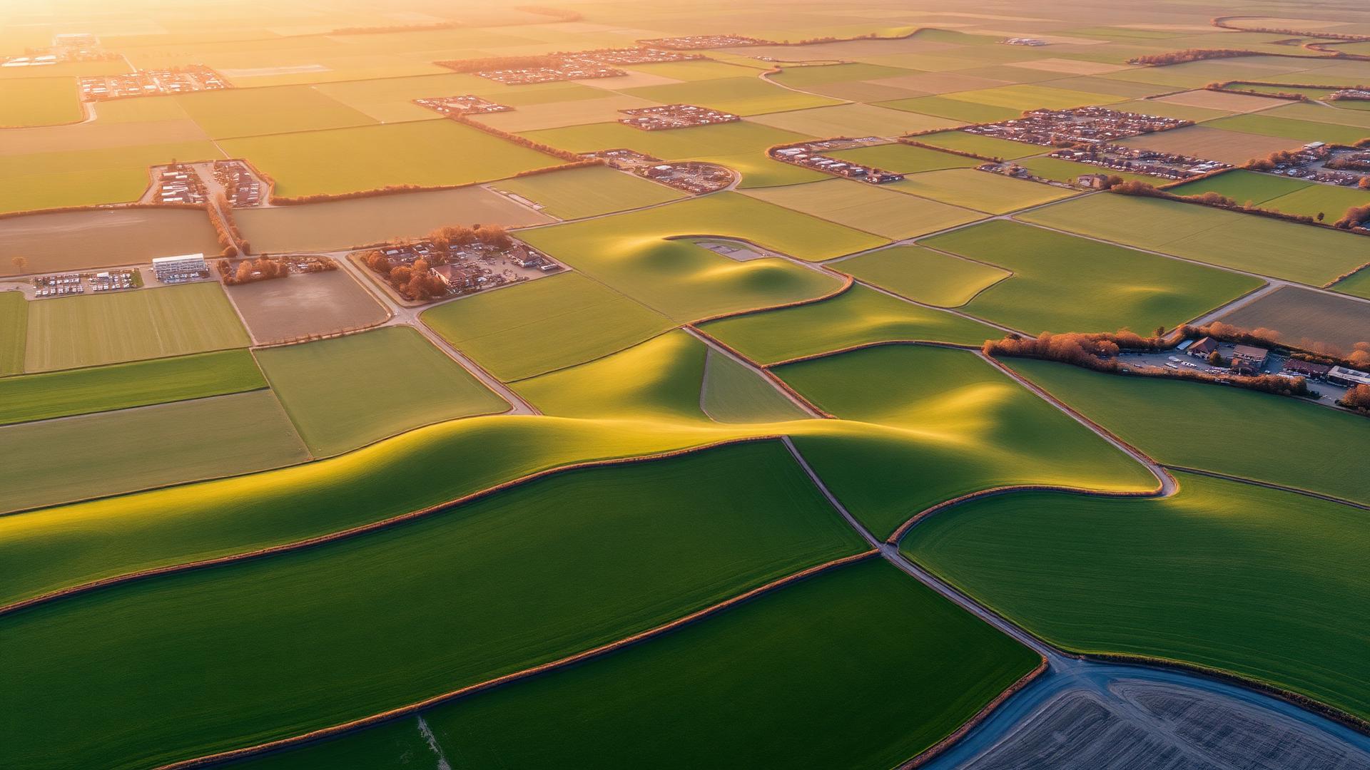 Aerial view of farmland and land parcels